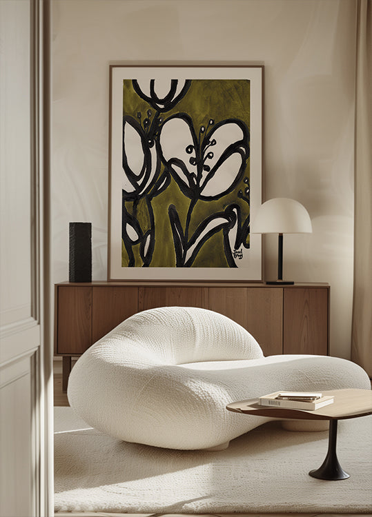 Floreale Con Tulipani In Poster Verde Muschio