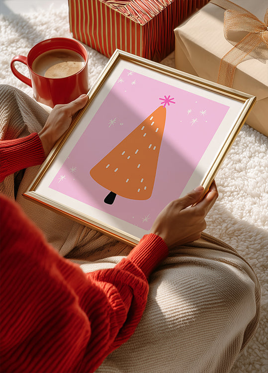 Poster di albero di arancio con rosa e stelle