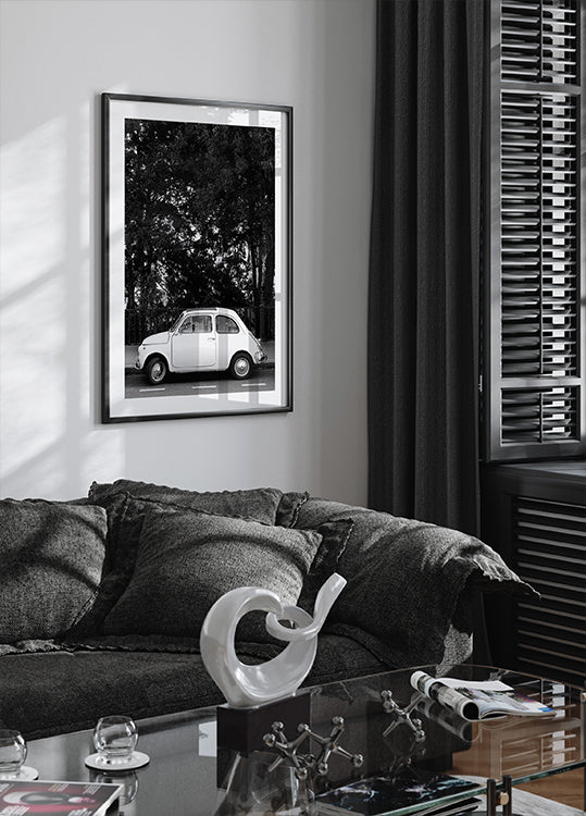 Poster in bianco e nero di mini auto