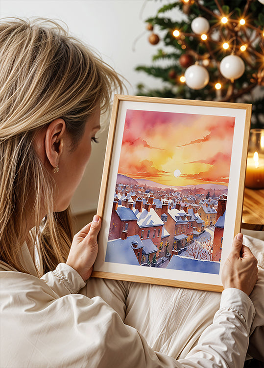 Poster dell'alba del mattino di Natale innevato