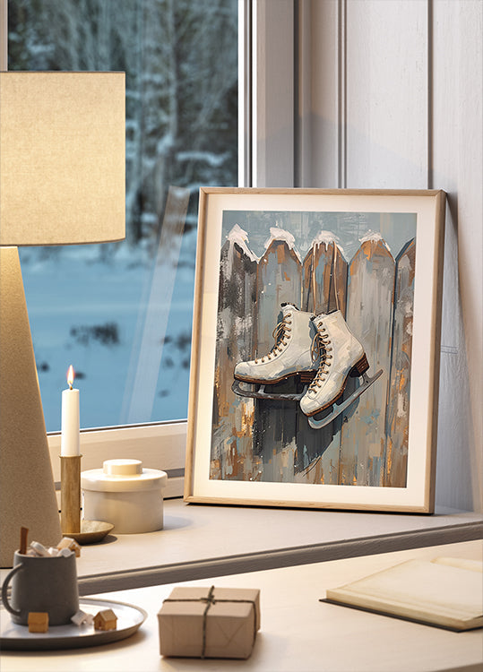 Poster Schlittschuhe am Zaun