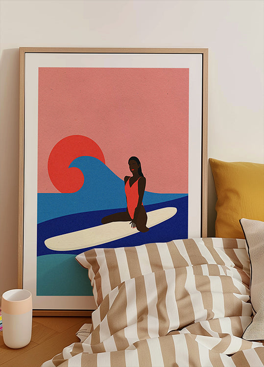Poster di ragazza su una tavola da surf