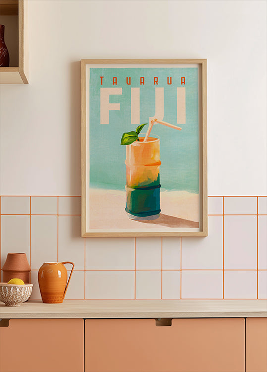 Poster d'arte da viaggio per cocktail Tavarua Fiji