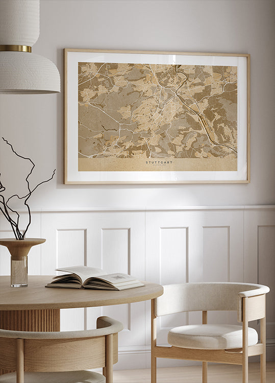 Mappa vintage seppia del centro di Stoccarda in Germania (NUOVO)