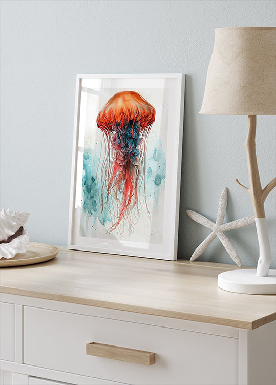 Poster di animali acquerello arte Medusa Sea Life