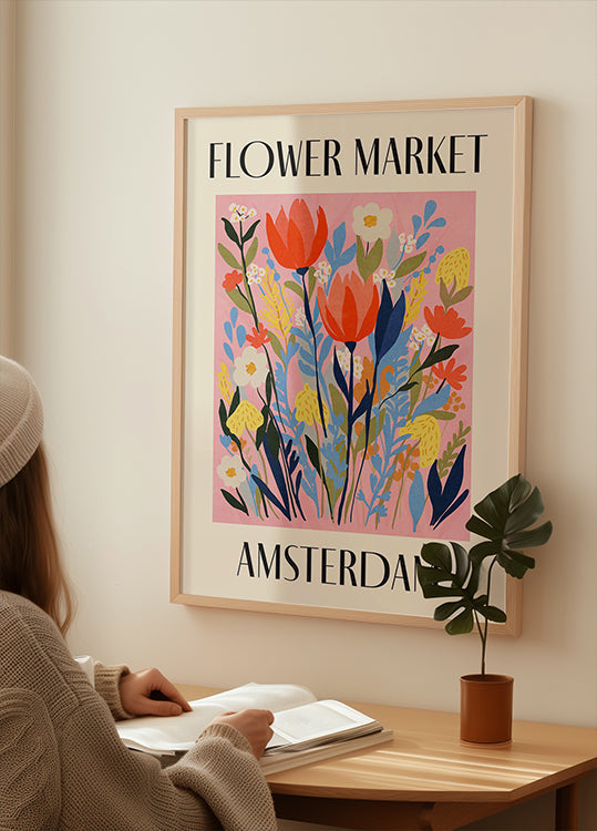 Poster del mercato dei fiori di Amsterdam, Paesi Bassi