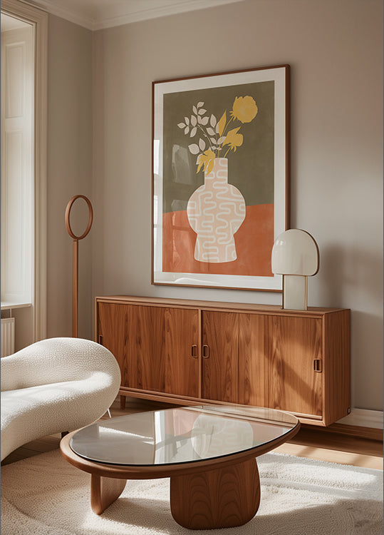 Vaso stilizzato con poster di motivi bianchi