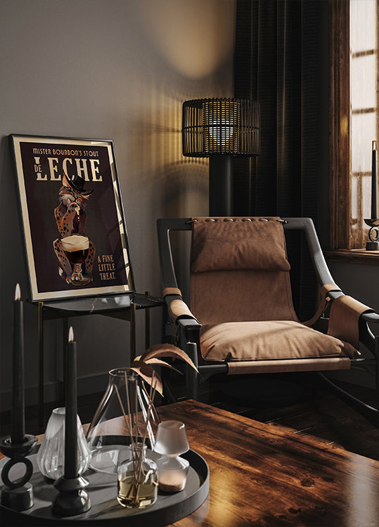 Poster artistico del gatto in stile Bourbon De Leche Guinness