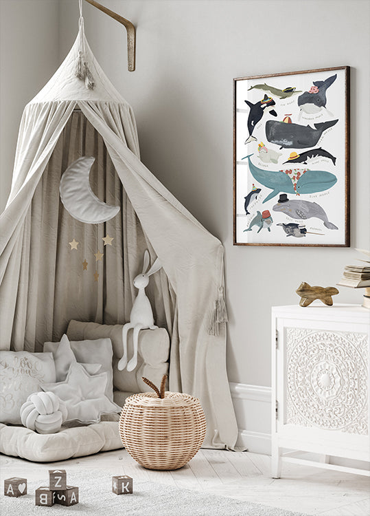 Poster di balene in cappelli
