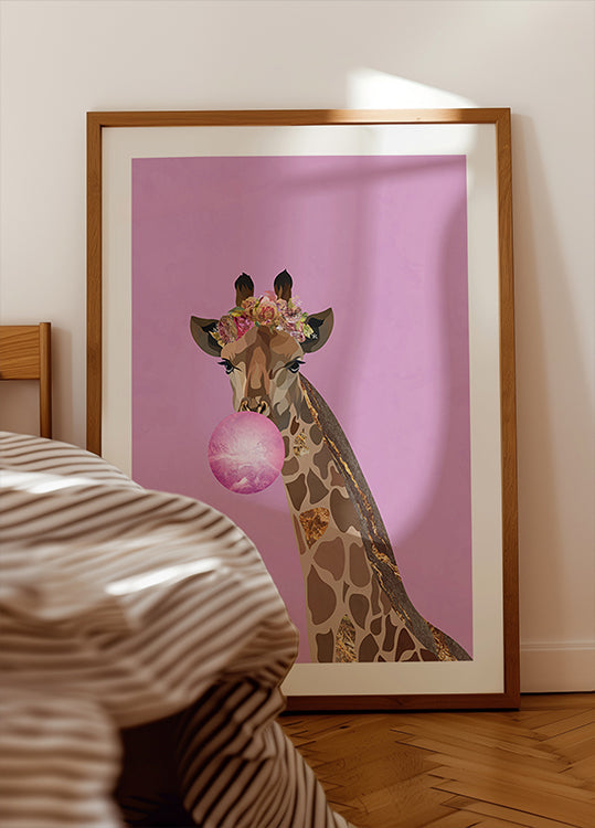 Poster di gomma da masticare rosa giraffa