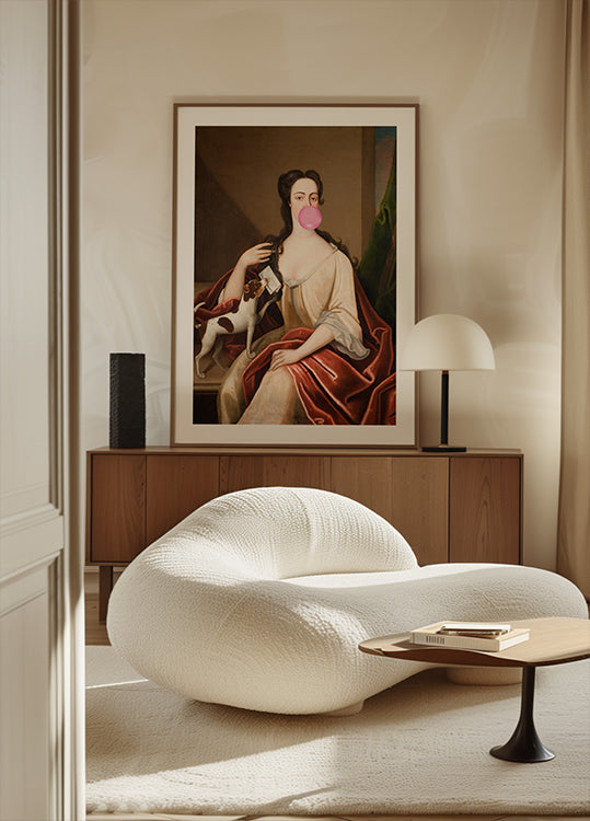 Ritratto di gomma da masticare rinascimentale e cane / Poster artistico alterato