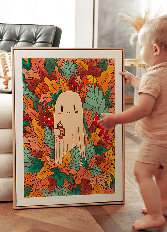 Un fantasma e un poster di caffè
