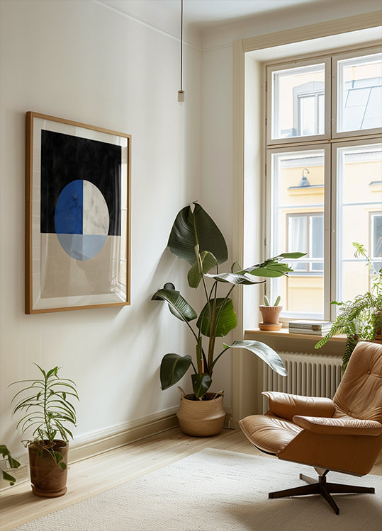 Cerchio sezionato con poster di quadranti blu e bianchi