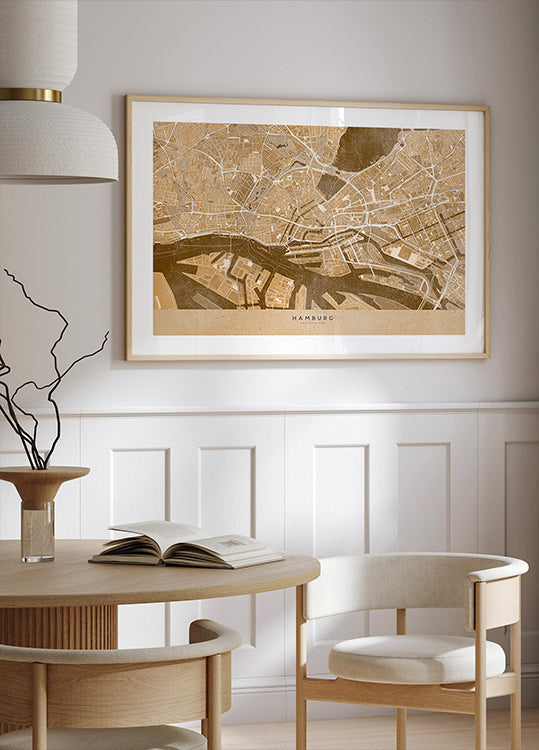 Mappa vintage seppia del centro di Amburgo, Germania, poster