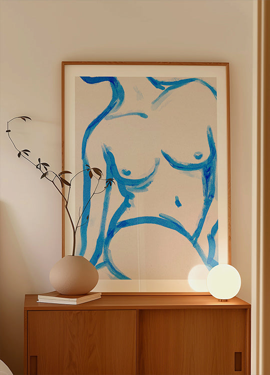 Poster di nudo dal contorno blu