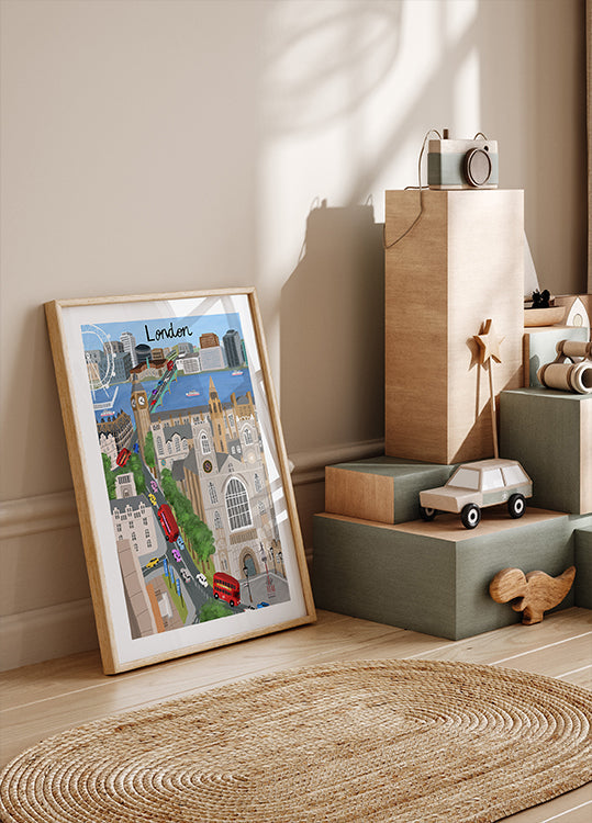 Poster della città di Londra con vista sul Tamigi e sul Big Ben dell'artista Carla Daly