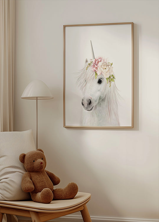 Poster floreale di unicorno