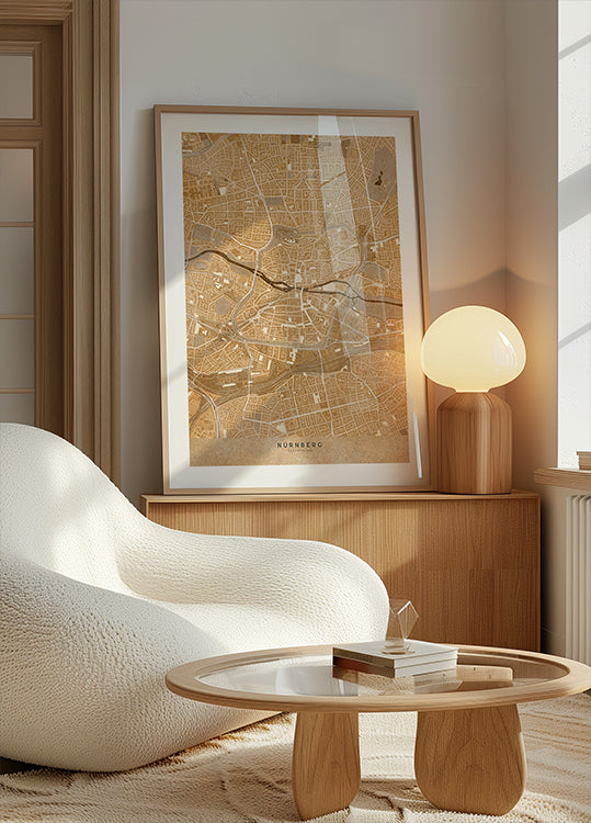 Mappa vintage seppia del centro di Norimberga in Germania (NUOVO)