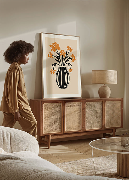 Poster di fiori in vaso arancione