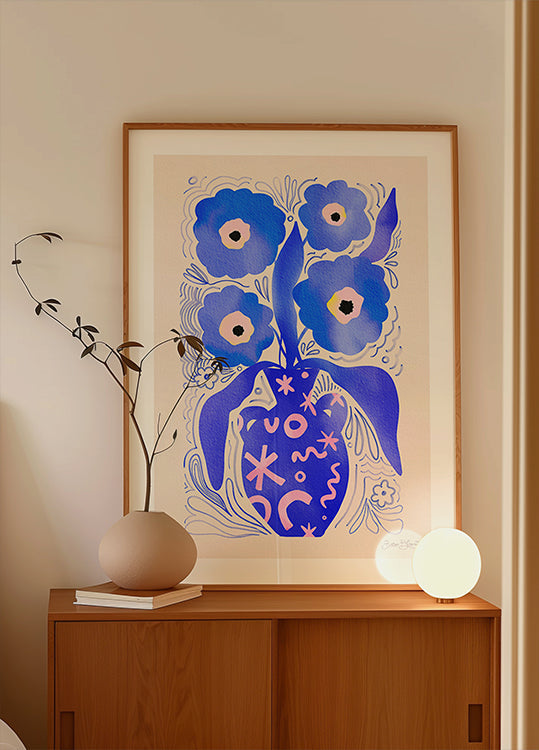 Poster di omaggio a Matisse con fiori blu