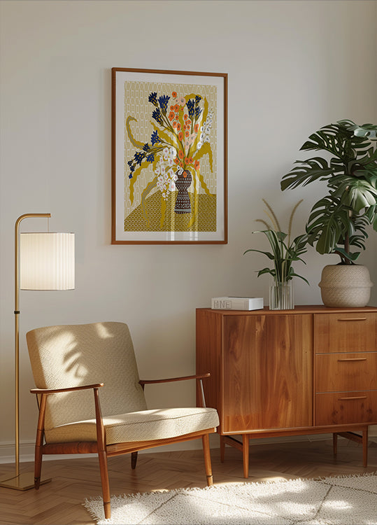 Poster floreale giallo senape di natura morta contemporanea