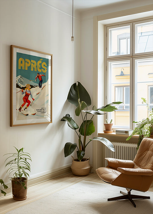 Poster vintage di coppia di sci di whisky Pin Up Apres