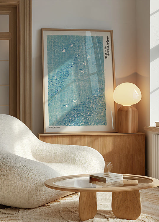 Poster blu con stampa xilografia