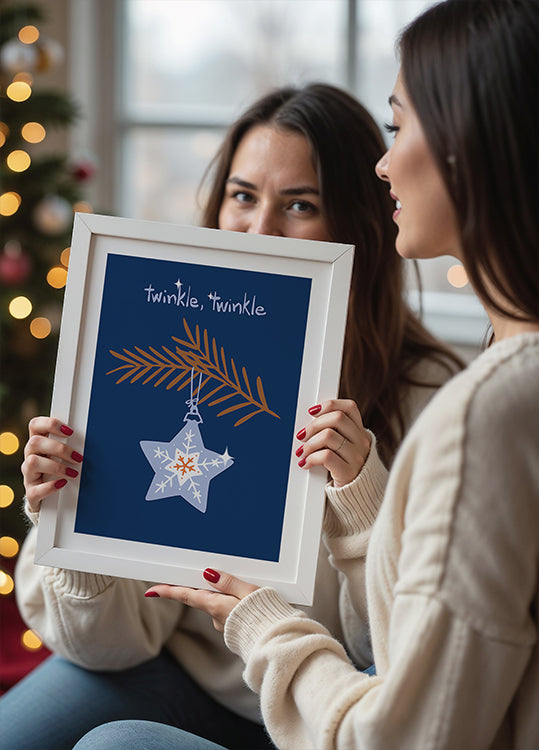 Poster blu con stella di Natale allegra scintillante