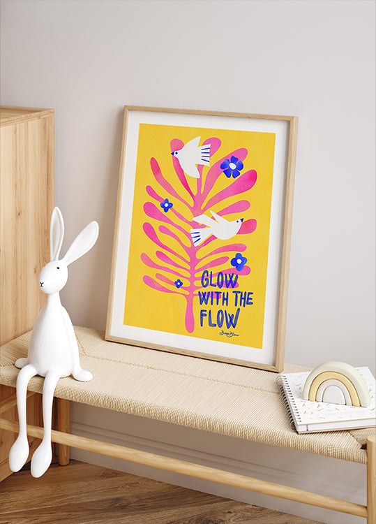Uccelli - Poster rosa Glow with the Flow