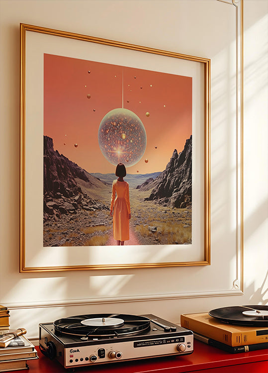 Un poster artistico con collage di discoteca spaziale