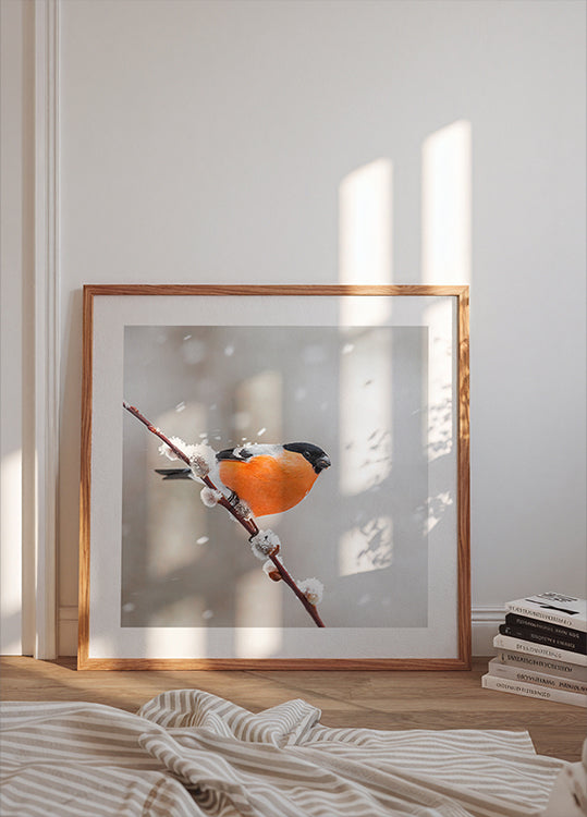 Poster di ciuffolotto in una tempesta di neve