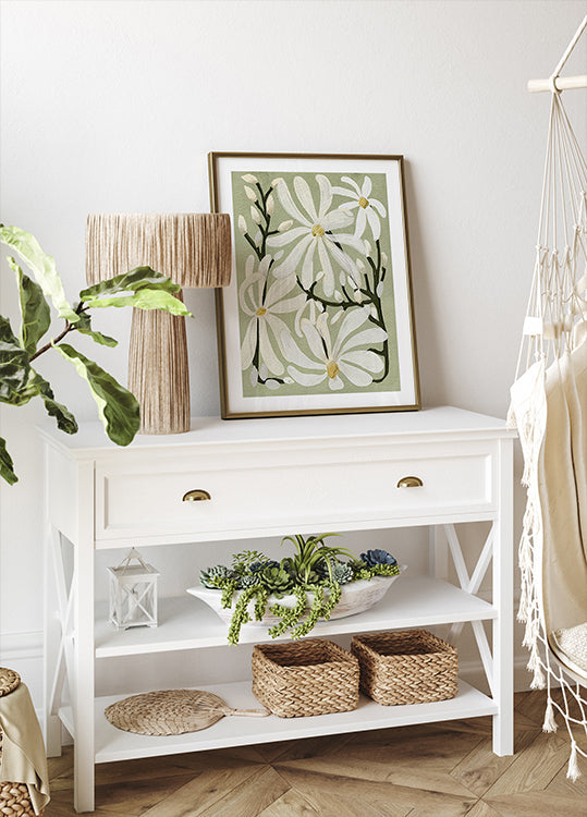 Star Magnolia Florals su sfondo salvia Poster