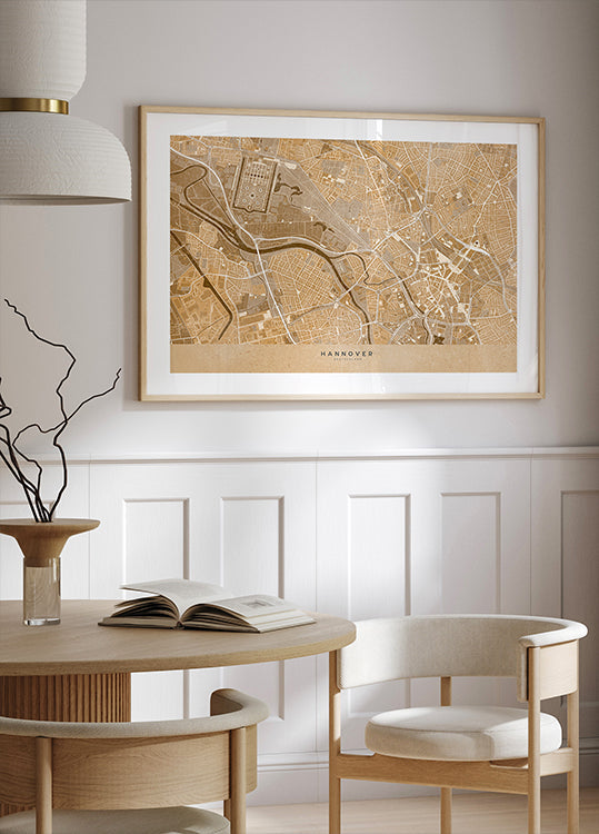 Mappa vintage seppia del centro di Hannover in Germania (NUOVO)