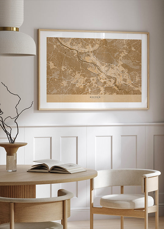 Mappa vintage seppia di Brema Germania (NUOVO)