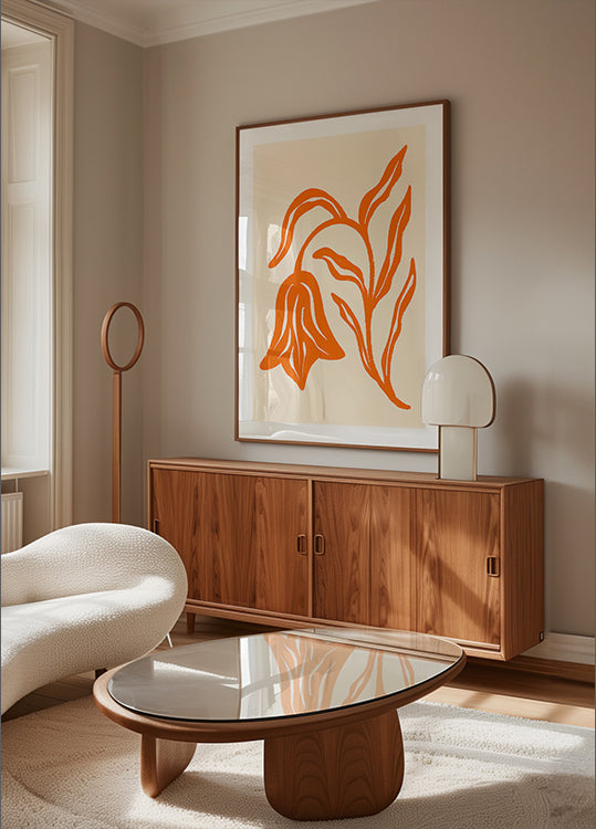 Poster stilizzato di tulipani e foglie arancioni