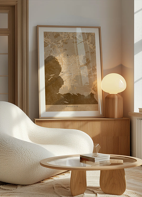 Mappa vintage seppia di Marsiglia Francia Poster