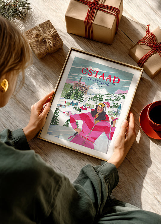 Poster di donna in viaggio a Gstaad, Svizzera