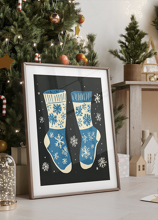 Calzini vintage maglieria blu su poster nero