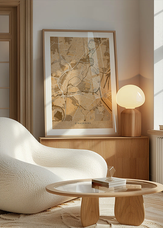 Mappa vintage seppia di Strasburgo Francia (NUOVO)