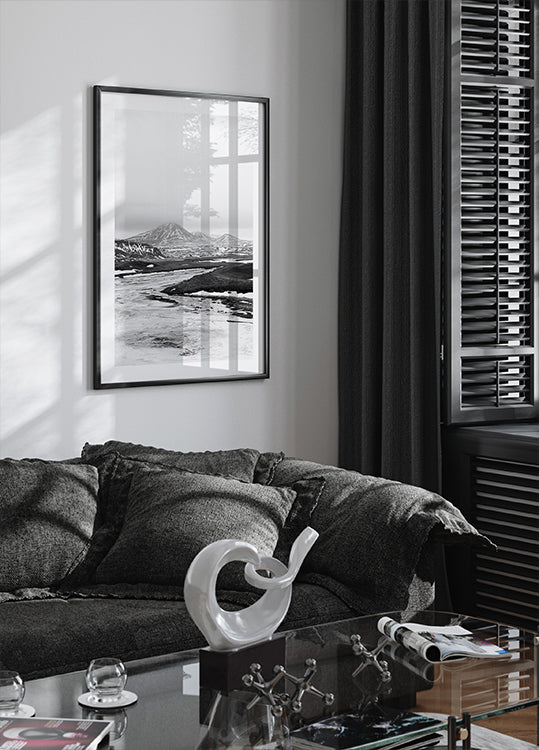 Poster in bianco e nero del fiume ghiacciato Islanda