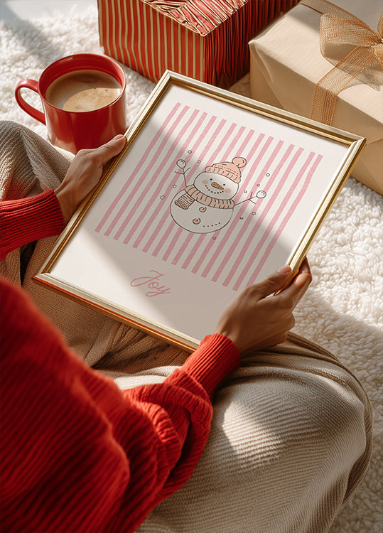 Snowman Joy - Pink Stripes Plakat