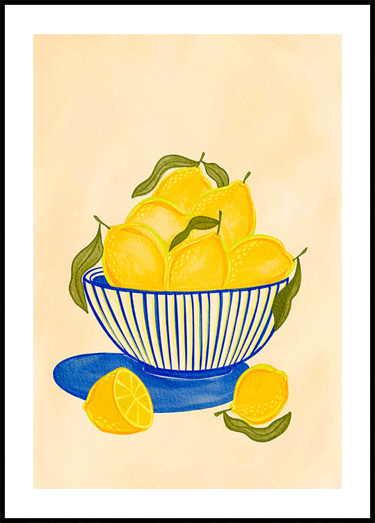 Bowl Of Vibrant Yellow Lemons Plakat - Posterbox