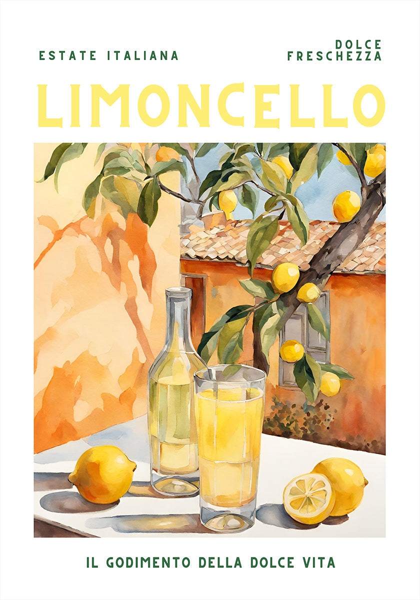 Limoncello, acquerello, poster fresco