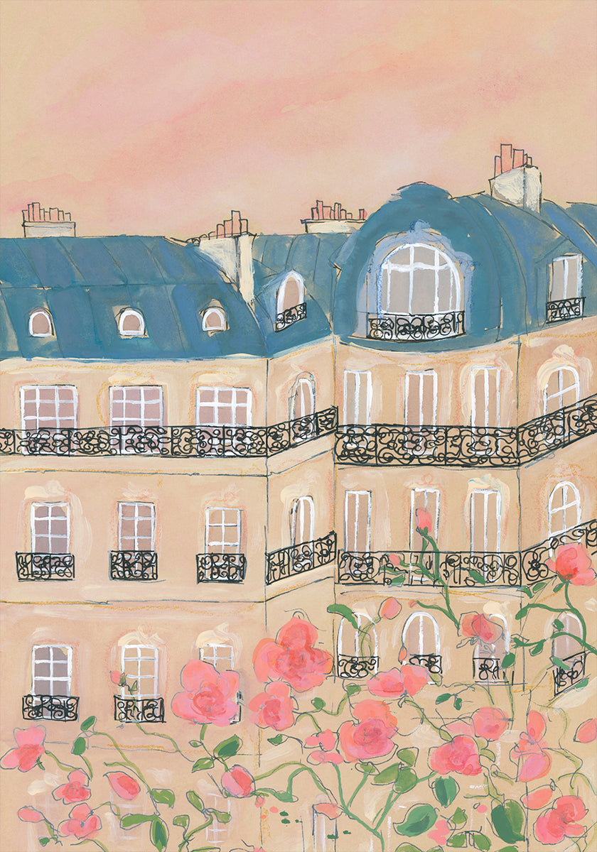 Poster del tramonto sugli edifici di Parigi