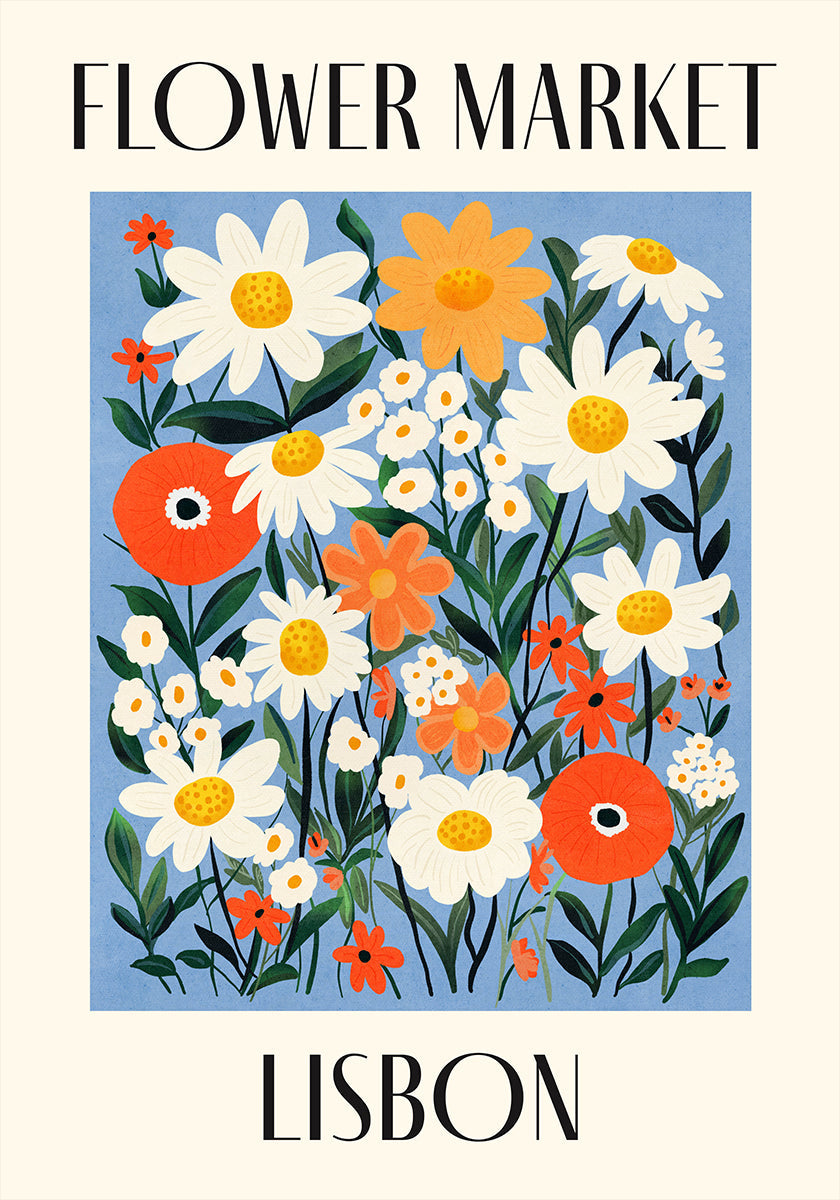 Poster del mercato dei fiori di Lisbona Portogallo