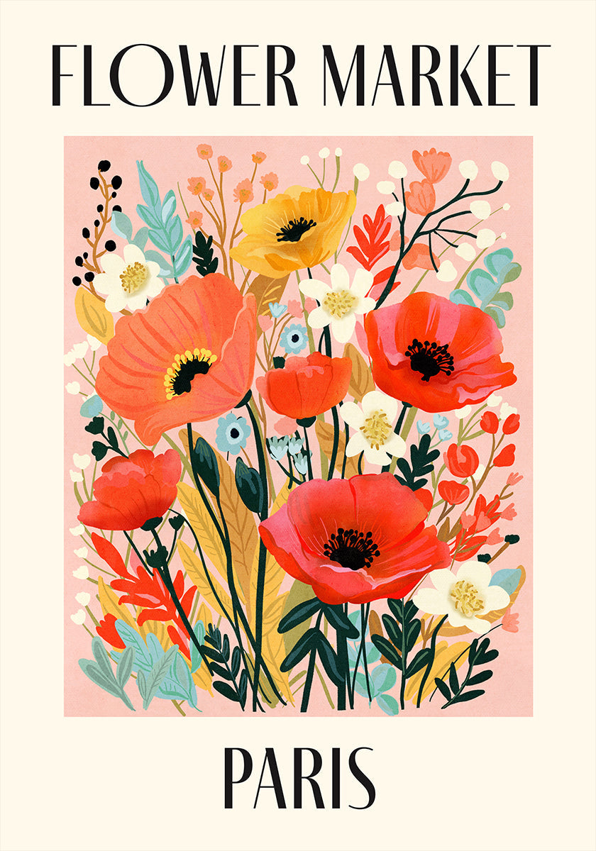 Poster del mercato dei fiori di Parigi Francia