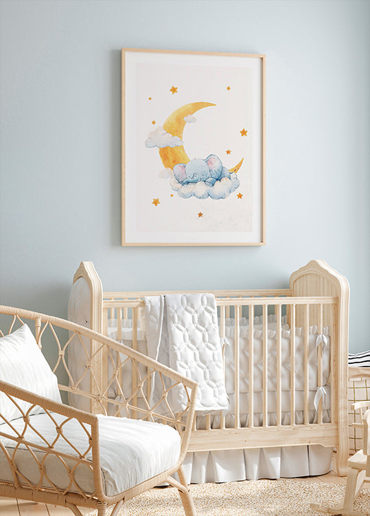 Baby Elephant on Moonlit Clouds Plakat - Posterbox.dk