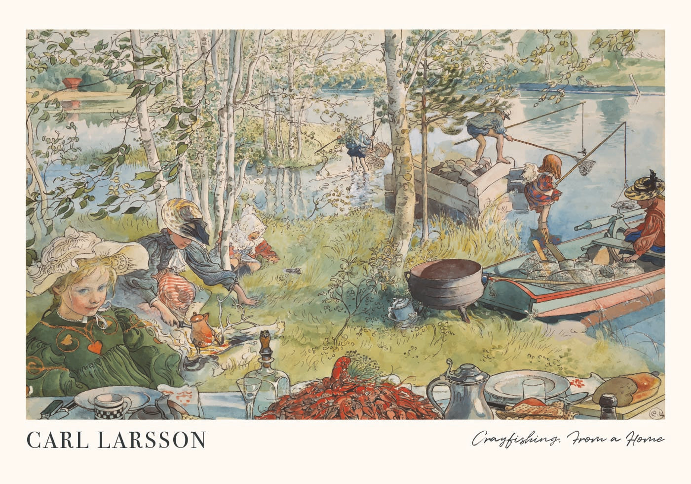 Crayfishing, riverside summer family scene Plakat - Posterbox.dk