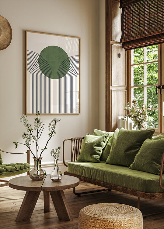Green Orbit, Minimalist Line and Circle Abstract Plakat - Posterbox.dk