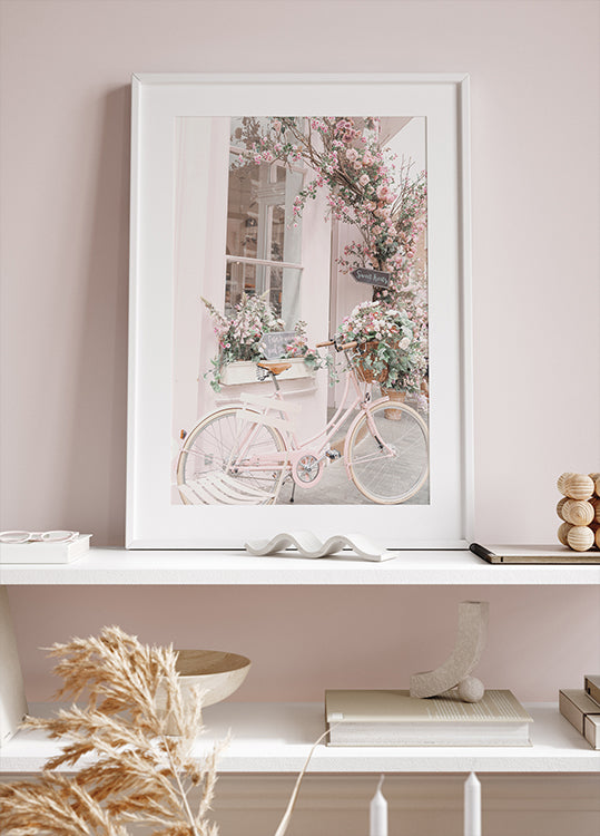 Pink Bicycle with Flowers Plakat - Posterbox.dk